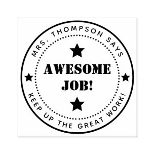 Simple Stars Personalised Awesome Job Teacher Rubber Stamp