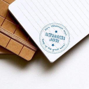 Simple Stars & Personalised Awesome Job Teacher Rubber Stamp