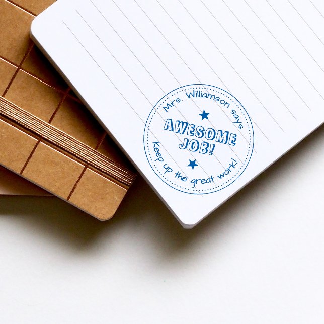 Simple Stars & Personalised  Awesome Job Teacher Rubber Stamp (Creator Uploaded)