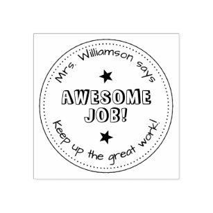 Simple Stars & Personalized  Awesome Job Teacher Rubber Stamp