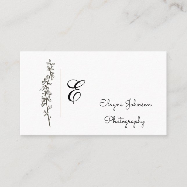 Simple Stem Black and White Business Card (Front)