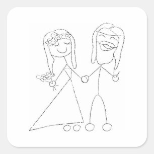 Simple Stick Drawing of Bride and Groom Square Sticker