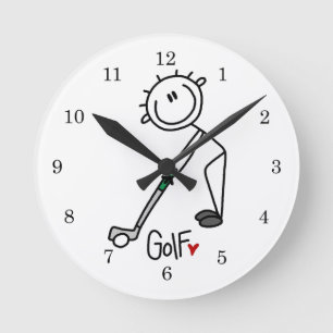 Simple Stick Figure Golfer Round Clock