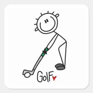 Simple Stick Figure Golfer Square Sticker