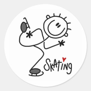 Simple Stick Figure Ice Skating T-shirts and Gifts Classic Round Sticker