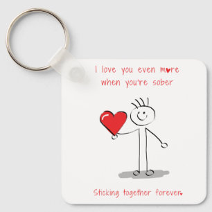 Simple Stickman Figure, Sobriety Valentine's Day Key Ring