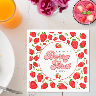 Simple Strawberry Pattern 1st Birthday Berry First Napkin