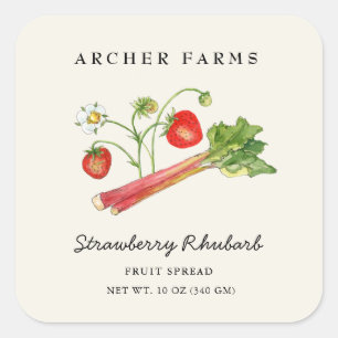 Simple Strawberry Rhubarb square Jam Jar Label