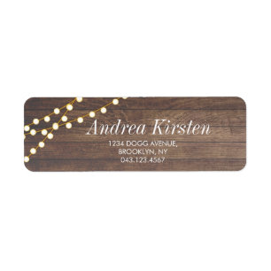 Simple String Lights and Rustic Wood Vintage Return Address Label