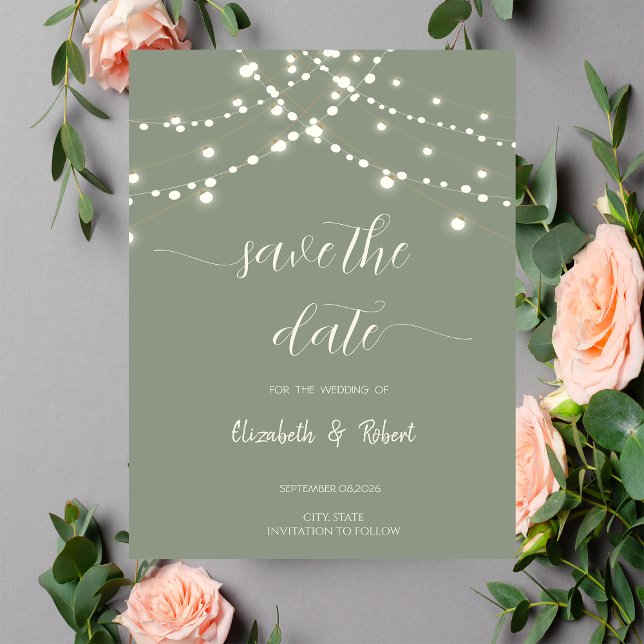 Simple String Lights Sage Green Save The Date (Creator Uploaded)