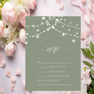 Simple String Lights Sage Green Wedding RSVP Invitation
