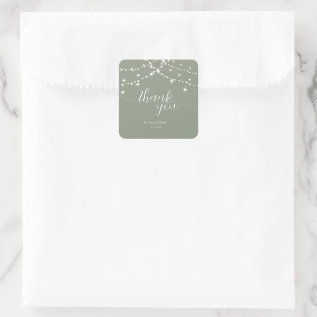 Simple String Lights Sage Green  Wedding Square Sticker (Bag)