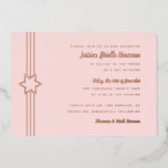 Simple Stripe Bat Mitzvah Star of David Rose Gold<br><div class="desc">Real gold foil is here; choose from Gold foil, rose gold, or silver foil. Background colour is customisable. If desired add a photo to the back side as well. If you'd like to remove text from the foil layer, enter the editor and cut and paste those layers onto the front...</div>