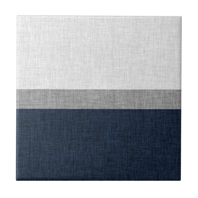 Simple Stripe Dark Blue Grey White Ceramic Tile (Front)