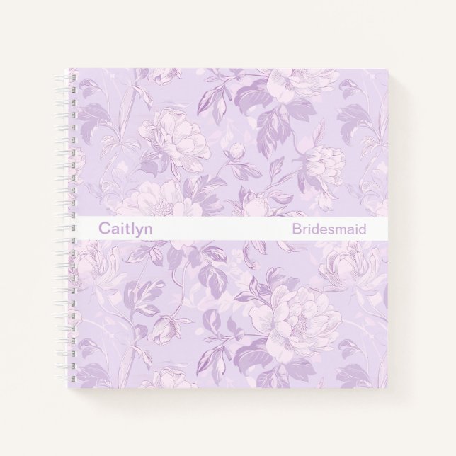 Simple Stripe Pastel Purple Floral Square Notebook (Front)