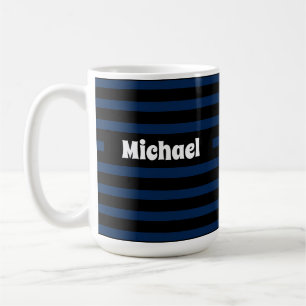 Simple Striped Dark Blue and Black Custom Name Coffee Mug