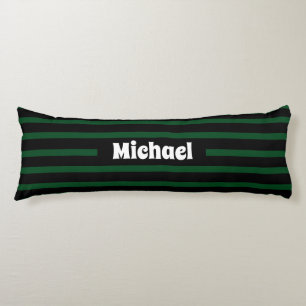 Simple Striped Dark Green and Black Custom Name Body Cushion