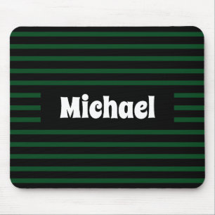 Simple Striped Dark Green and Black Custom Name Mouse Pad