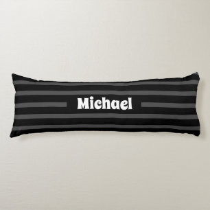 Simple Striped Dark Grey and Black Custom Name Body Cushion