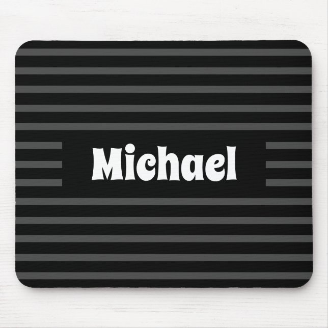 Simple Striped Dark Grey and Black Custom Name Mouse Pad (Front)