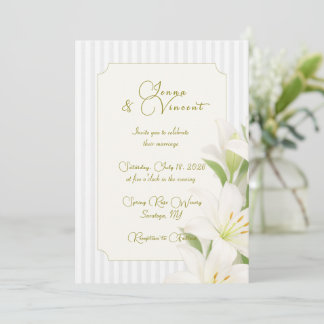 Simple Striped Lily Floral Wedding Invitation