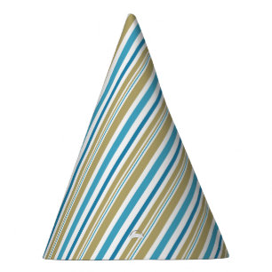 simple, striped pattern , olive and blue throw pil party hat