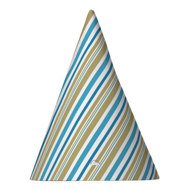 simple, striped pattern , olive and blue throw pil party hat (Right)
