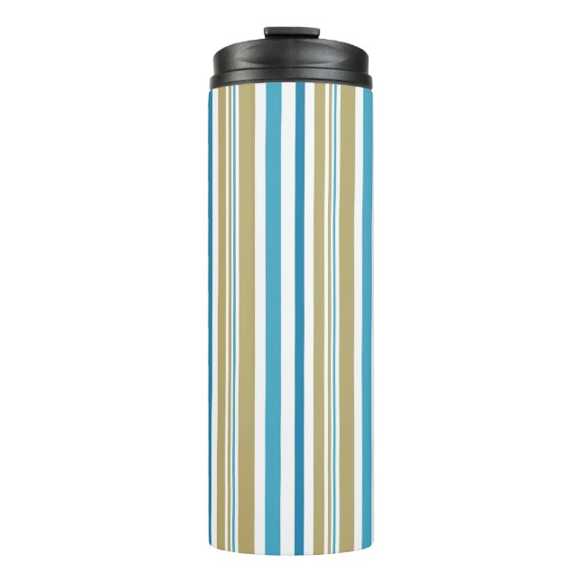 simple, striped pattern , olive and blue throw pil thermal tumbler (Front)