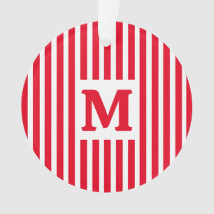 Simple Striped Red and White Initial Christmas Ornament