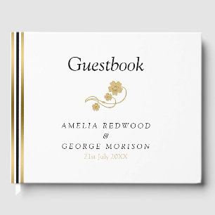 Simple Stripes And Flowers Guest Book