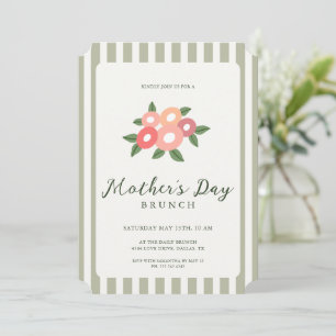 Simple Stripes Floral Mothers Day Brunch Invitation