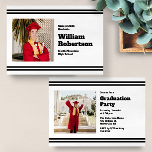 Simple Stripes Graduation Party Announcement Card