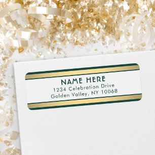 Simple Stripes Green Gold and White Return Address Label