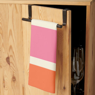 Simple Stripes in Pink, Orange and Cream Tea Towel