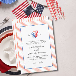 Simple Stripes Minimalist Lobster Wedding Invitation