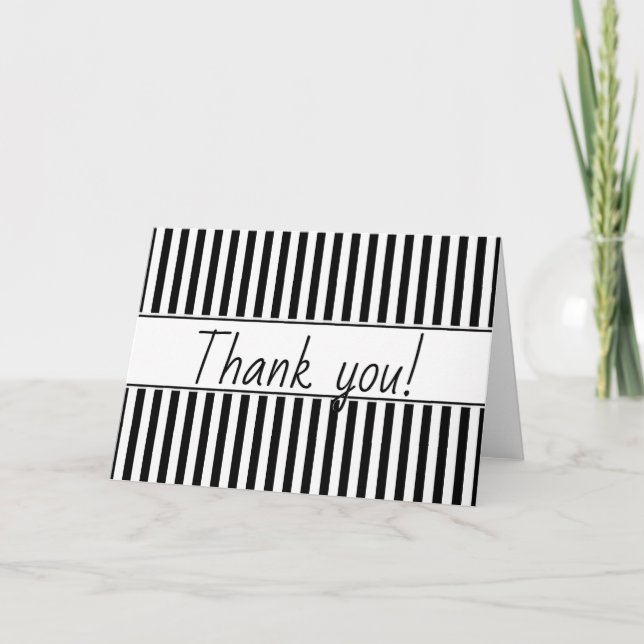 Simple Stripes Pattern - Geometric Black/White Thank You Card (Front)