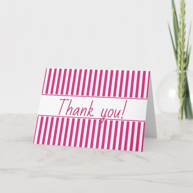 Simple Stripes Pattern - Geometric Fuchsia/White Thank You Card (Front)