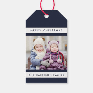 Simple Stripes Photo Holiday Gift Tags / Navy