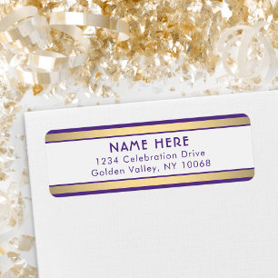 Simple Stripes Purple Gold & White Return Address Return Address Label