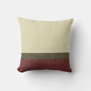 Simple Stripes Weave Texture Khaki Green Burgundy Cushion