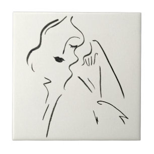 Simple Study - Sketch of a Lady Ceramic Tile