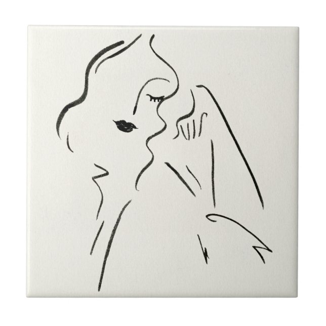 Simple Study - Sketch of a Lady Ceramic Tile (Front)