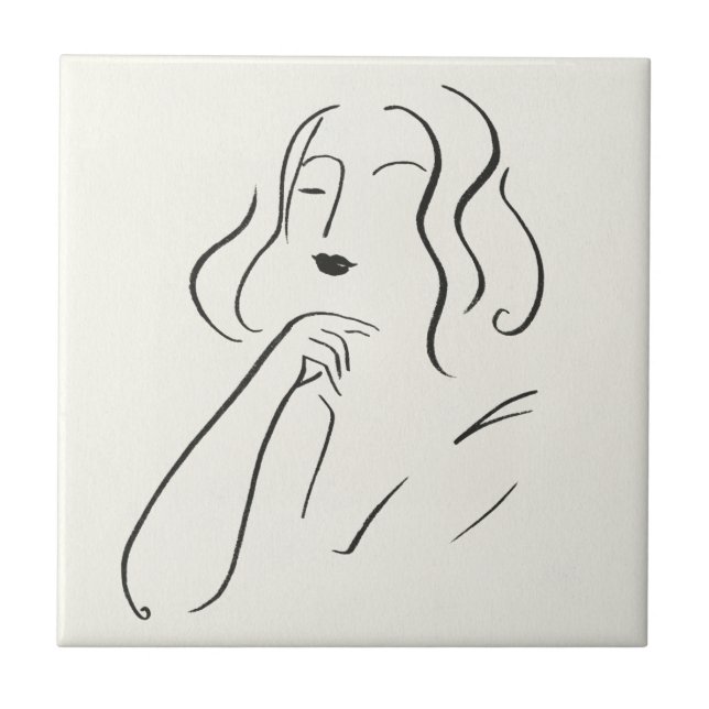 Simple Study - Sketch of a Woman Ceramic Tile (Front)