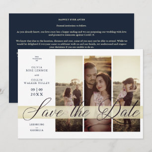 Simple Styant Script 3 Photos Couple in Navy Save The Date