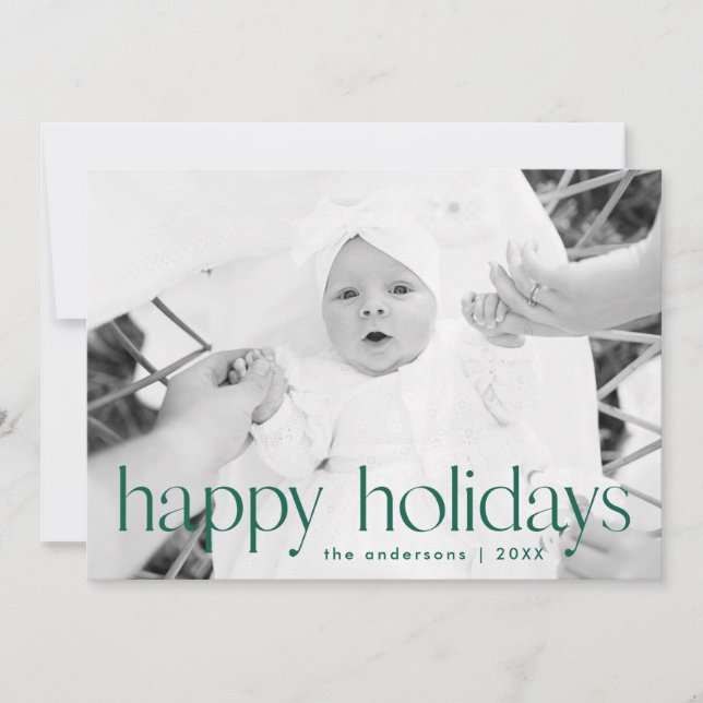 Simple Style Green Happy Holidays Photo Holiday Card (Front)