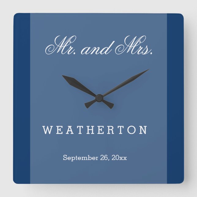Simple Style Mr. and Mrs. Wedding Names and Date A Square Wall Clock (Front)