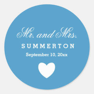 Simple Style Mr. and Mrs. Wedding Names Date Z01A Classic Round Sticker