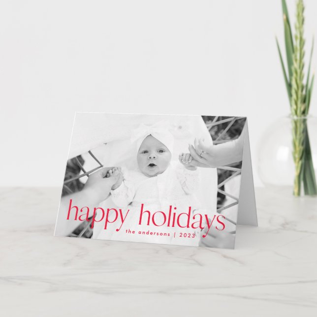 Simple Style Red Happy Holidays Photo Holiday Card (Front)