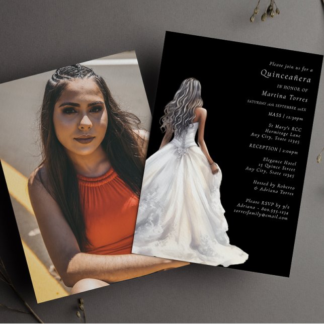 Simple stylish black and white modern Quinceañera  Invitation (Creator Uploaded)