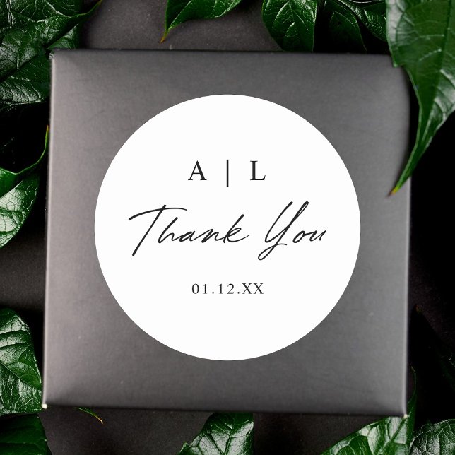 Simple Stylish Black and White Wedding Thank You Classic Round Sticker (Creator Uploaded)